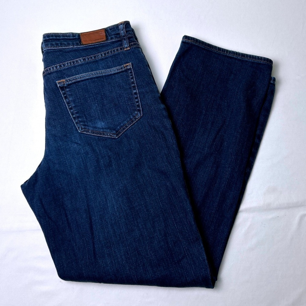Lands End Womens Mid Rise Straight Leg Jeans Size 8 Blue Dark Wash Denim